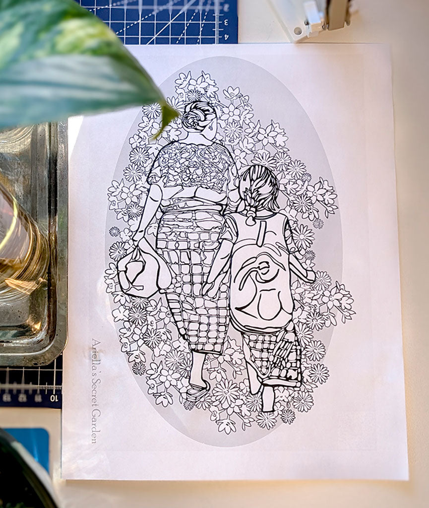 Digital Colouring Page - women and girl