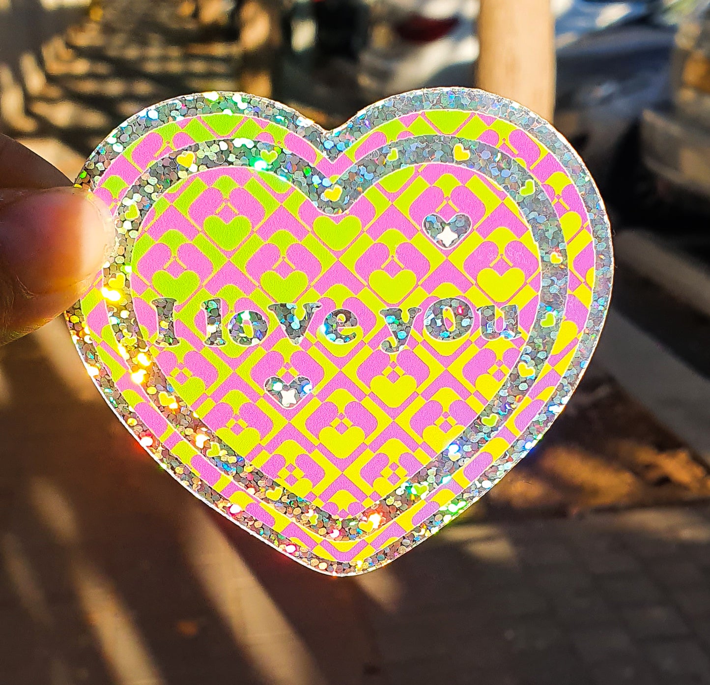 Glitter Sticker- "I love you"