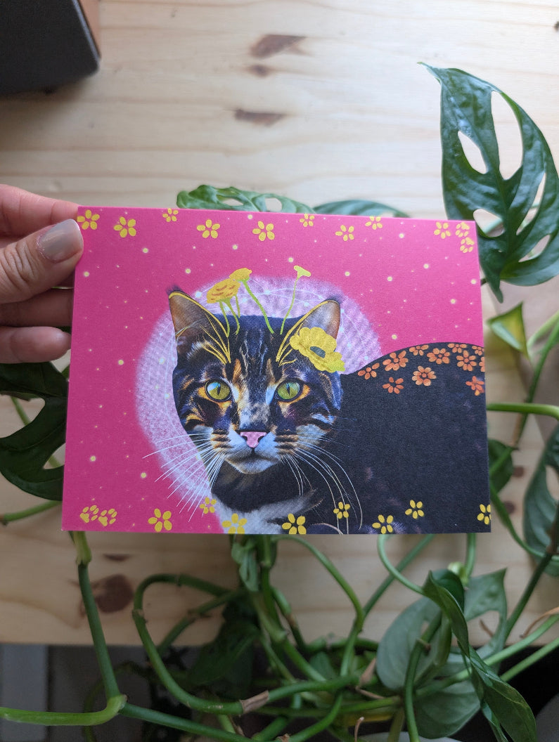 Greeting Card- Cat Flower